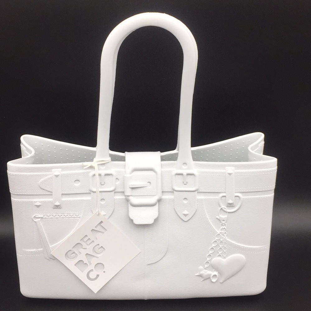 Great Bag Co. Designer Diamond White Rubber Tote Handbag Purse Rubber